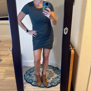 Ruched hunter green t-shirt dress